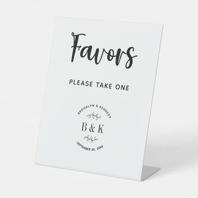 Monogram Floral Botanical Wedding Favours Take One Pedestal Sign (Front)