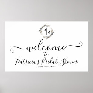 Monogram Floral Bridal Shower Welcome Sign Banner