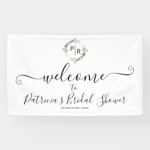 Monogram Floral Bridal Shower Welcome Sign Banner
