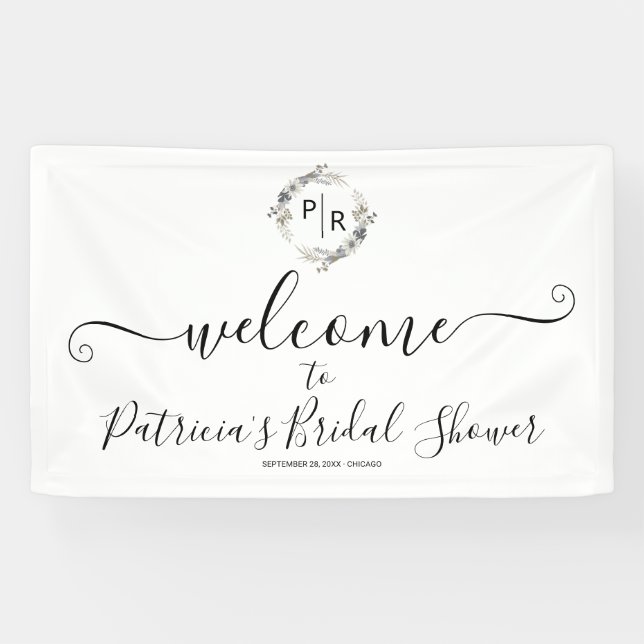 Monogram Floral Bridal Shower Welcome Sign Banner (Horizontal)