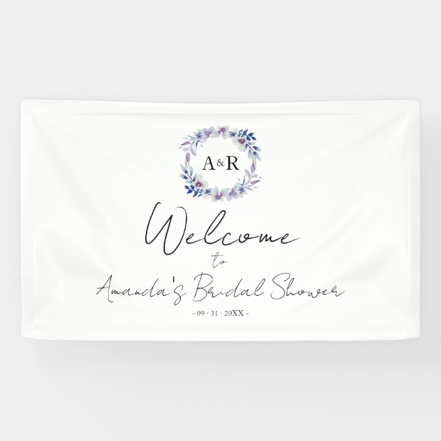 Monogram Floral Bridal Shower Welcome Sign Banner (Horizontal)