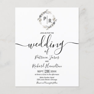 Monogram Floral Budget Wedding Invitation
