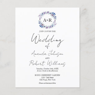 Monogram Floral Budget Wedding Invitations