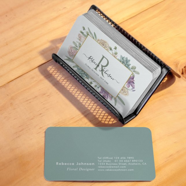 Monogram Floral Business Card (Business cards that say it with flowers. A chic and elegant design with an ornate monogram. )