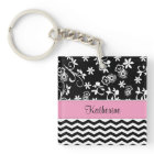 Monogram Floral Chevron Pattern Acrylic Keychain