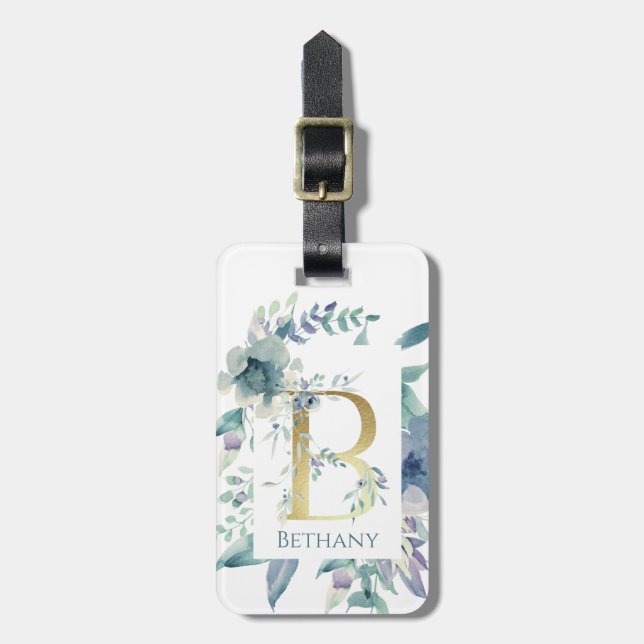 Monogram Floral Custom Luggage Tag (Front Vertical)