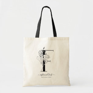Monogram Floral Custom Tote Bag - Single Letter F