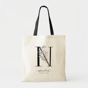 Monogram Floral Custom Tote Bag - Single Letter N