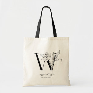 Monogram Floral Custom Tote Bag - Single Letter W