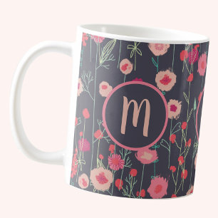 Monogram Floral Dark Coffee Mug
