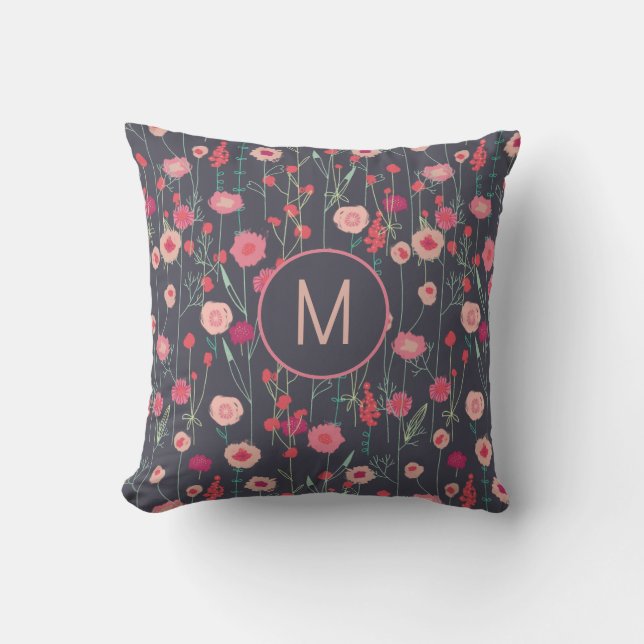 Monogram Floral Dark Cushion (Front)