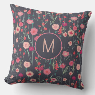 Monogram Floral Dark Cushion