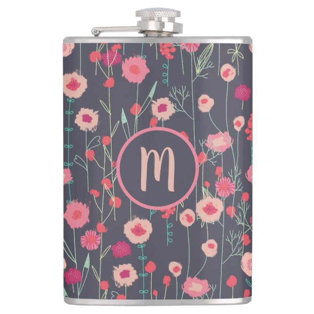 Monogram Floral Dark Hip Flask (Front)