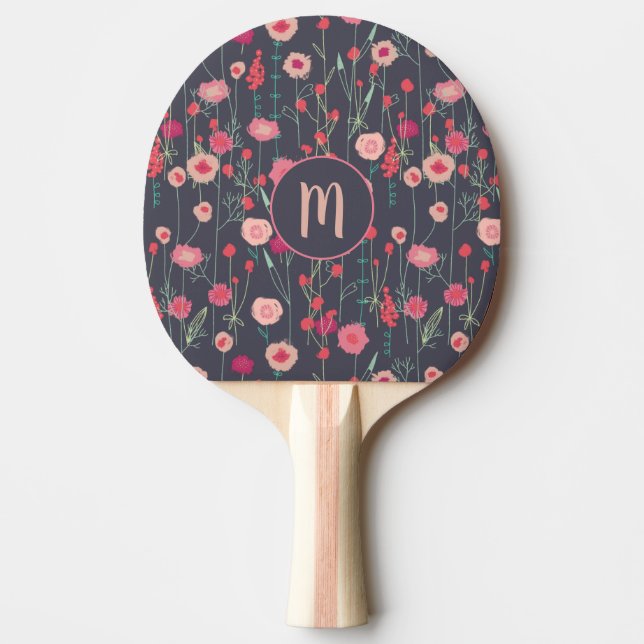 Monogram Floral Dark Ping Pong Paddle (Front)