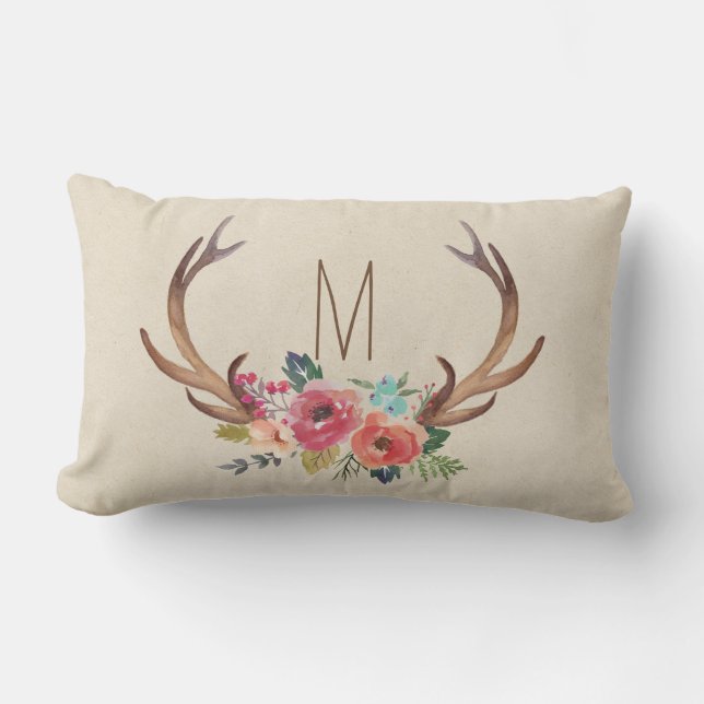 Monogram Floral Deer Horn Outdoor Cushion (Front)