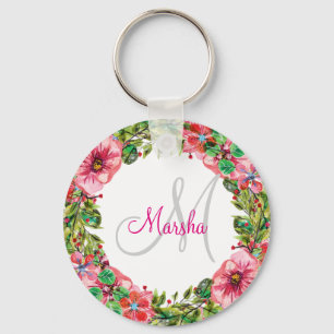 Monogram Floral Design Key Ring