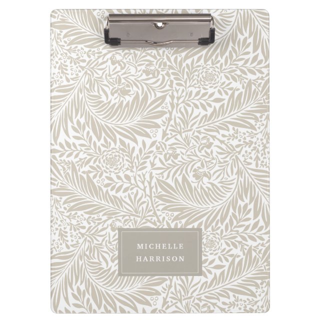 Monogram Floral Foliage Beige White Elegant Clipboard (Front)