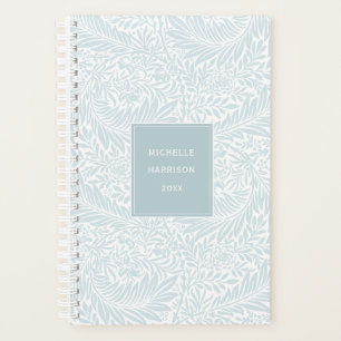 Monogram Floral Foliage Dusty Blue White Elegant Planner