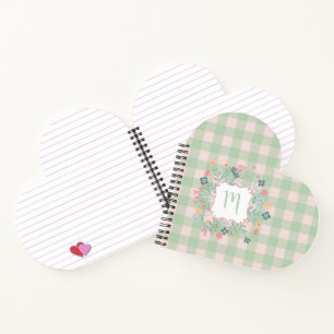 Monogram Floral Frame   Spring Green Buffalo Plaid Notebook