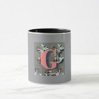 Monogram Floral G Black Inside Grey Outside Mug