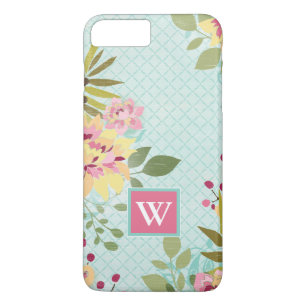 Monogram   Floral Garden, Blue Background iPhone 8 Plus/7 Plus Case