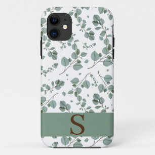 Monogram Floral Green Ivy Leaves & White iPhone 11 Case