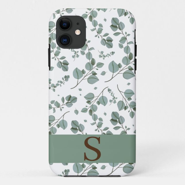 Monogram Floral Green Ivy Leaves & White Case-Mate iPhone Case (Back)