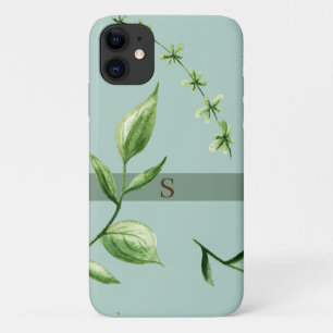 Monogram Floral Green Ivy Leaves & White iPhone 11 Case