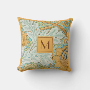 Monogram Floral Greenery Botanical Yellow Green Cushion