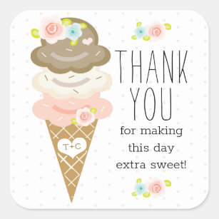 Monogram Floral Ice Cream Bridal Shower Thank You Square Sticker