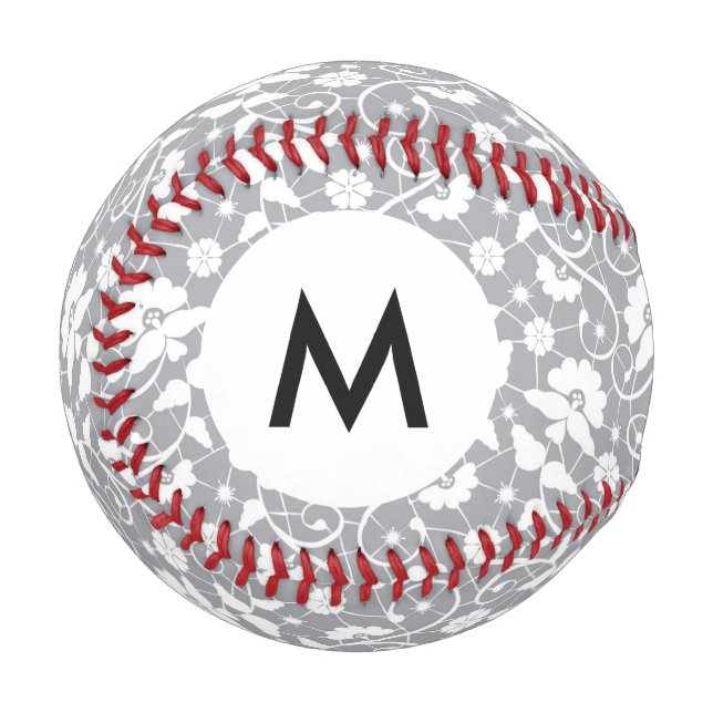 Monogram Floral Lace Pattern Baseball (Front Left)