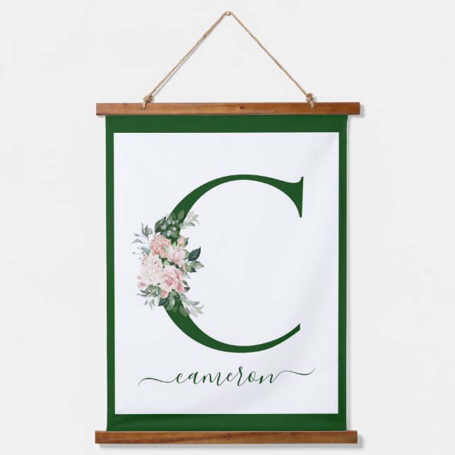 Monogram Floral Letter C Hanging Tapestry (Front)