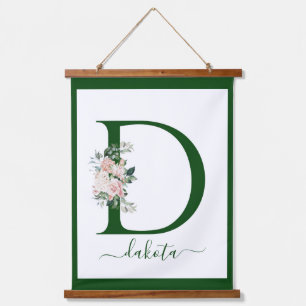 Monogram Floral Letter D Hanging Tapestry