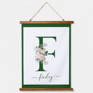 Monogram Floral Letter F Hanging Tapestry