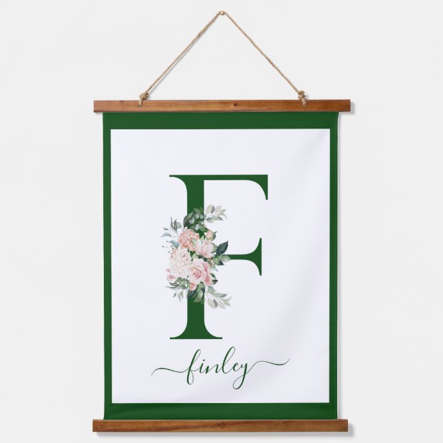 Monogram Floral Letter F Hanging Tapestry (Front)