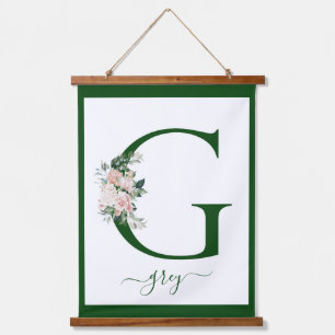 Monogram Floral Letter G Hanging Tapestry