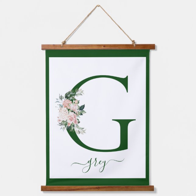 Monogram Floral Letter G Hanging Tapestry (Front)