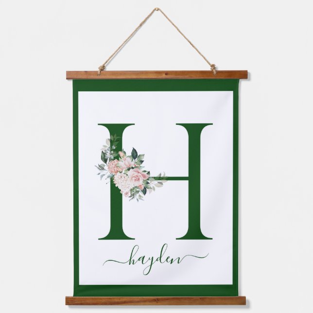 Monogram Floral Letter H Hanging Tapestry (Front)