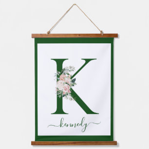 Monogram Floral Letter K Hanging Tapestry