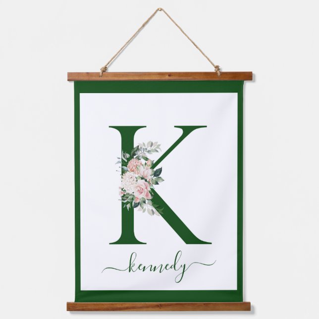 Monogram Floral Letter K Hanging Tapestry (Front)