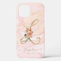 Monogram Floral Letter L Gold Script Watercolor