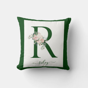 Monogram Floral Letter R Cushion