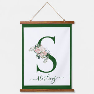 Monogram Floral Letter S Hanging Tapestry