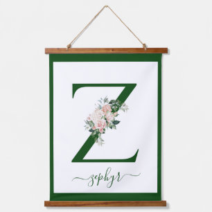 Monogram Floral Letter Z Hanging Tapestry