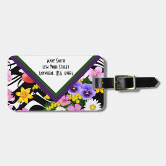 Monogram Floral Luggage Tag Green