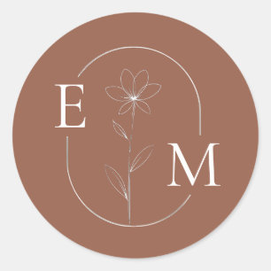 Monogram Floral Minimalistic Wedding Sticker