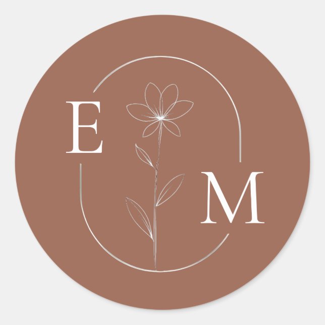Monogram Floral Minimalistic Wedding Sticker (Front)