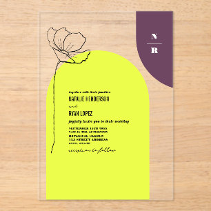 Monogram Floral Neon + Plum Geometric Wedding  Acrylic Invitations
