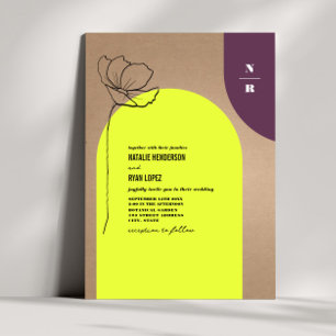Monogram Floral Neon + Plum Geometric Wedding Invi Invitation