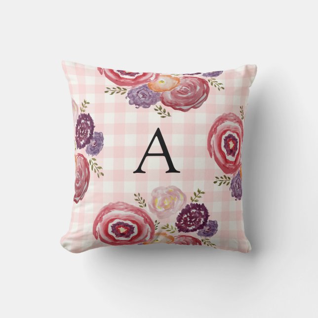 Monogram Floral Painting Throw Pillow (Front)